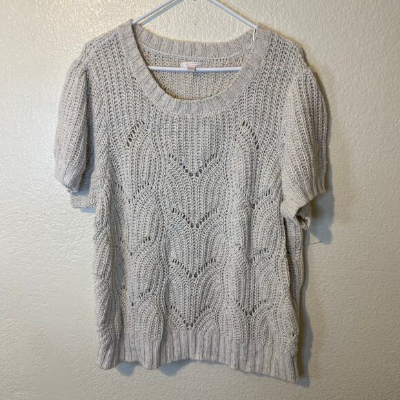 Lauren Conrad Ivory Short Sleeved Chunky Knit Sweater Plus Size XXL - Picture 1 of 7